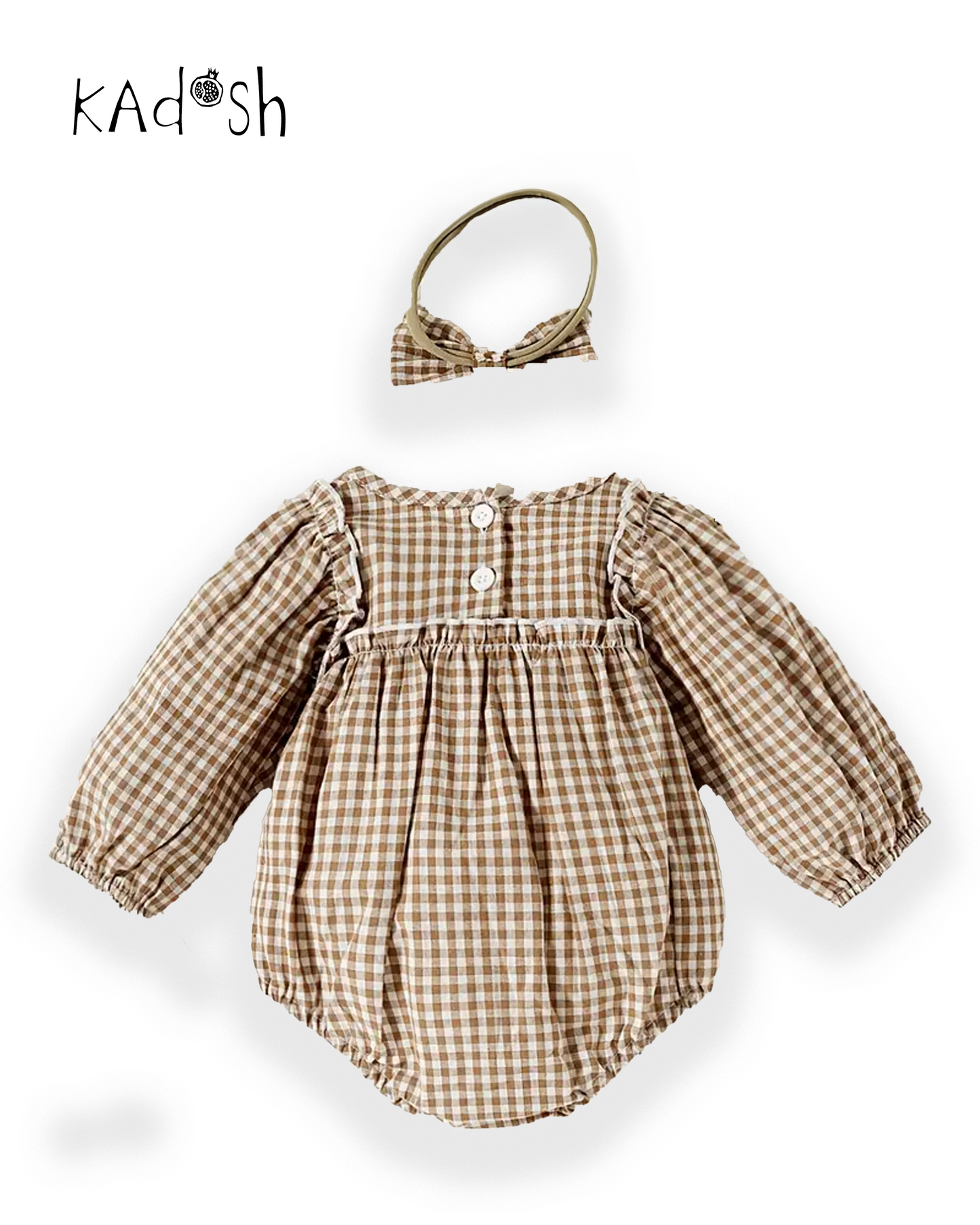Anlia Gingham Long-Sleeve Baby Romper Set | Soft Woven Comfort for Stylish Little Ones
