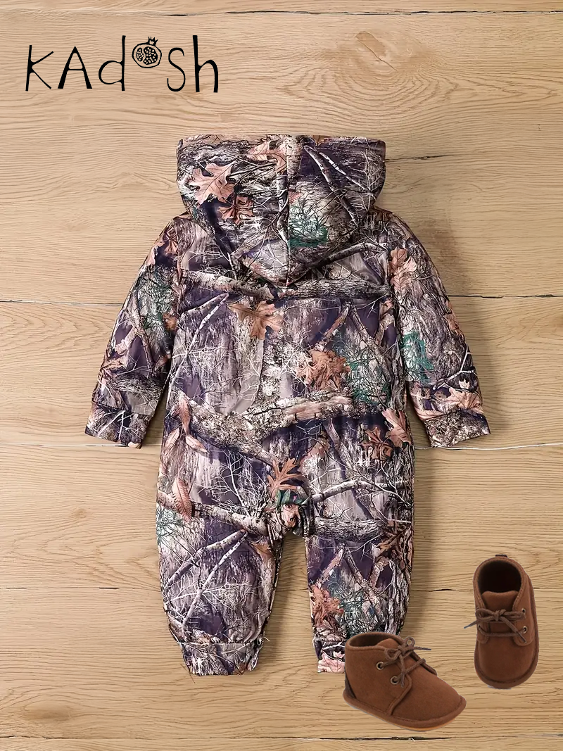 Little Explorer Camo Onesie | Hooded Infant Romper for Cold Weather Adventures