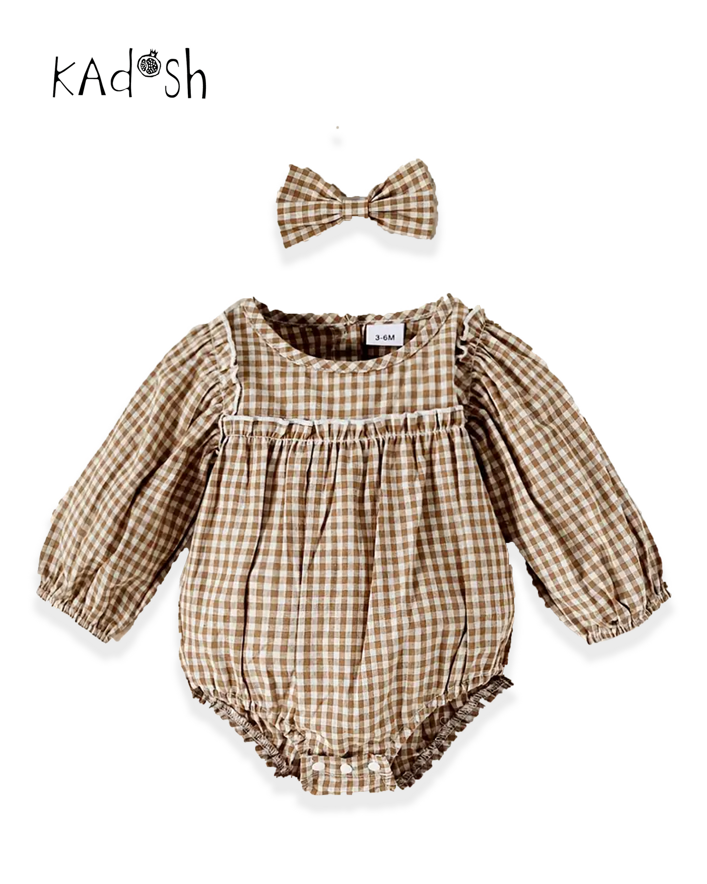 Anlia Gingham Long-Sleeve Baby Romper Set | Soft Woven Comfort for Stylish Little Ones