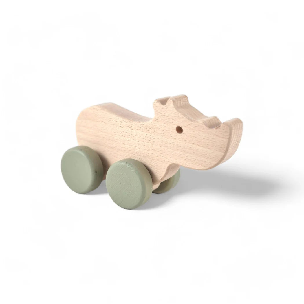 Rhino Wheely Wooden Toy | Soft Pastels & Wild Charm