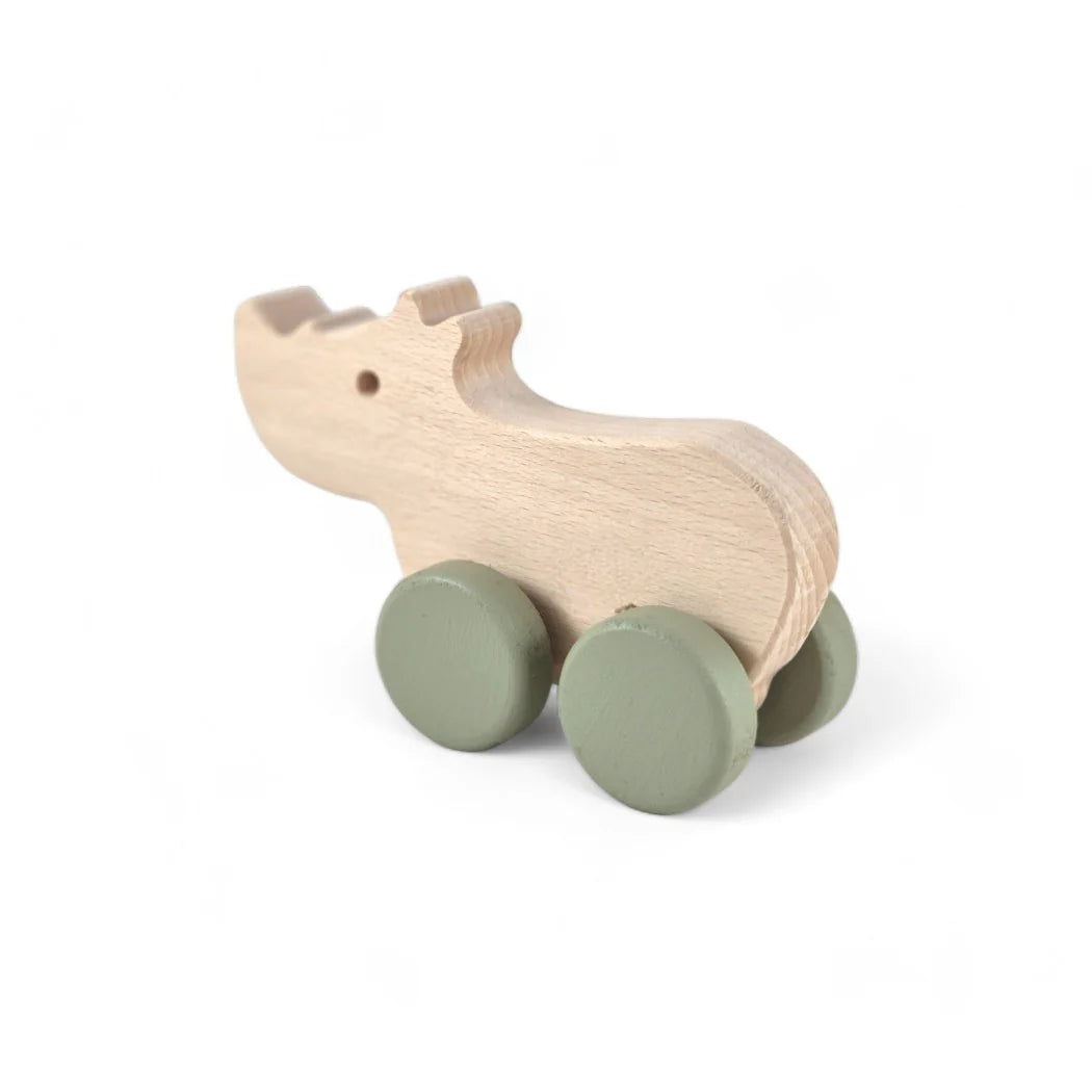 Rhino Wheely Wooden Toy | Soft Pastels & Wild Charm