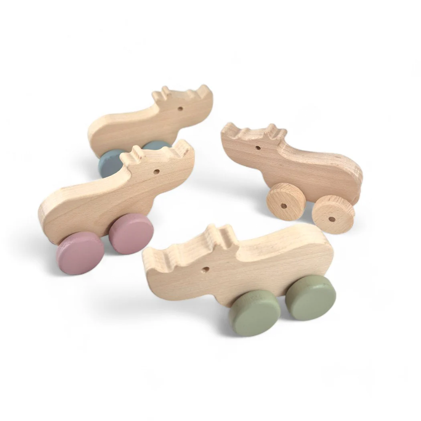Rhino Wheely Wooden Toy | Soft Pastels & Wild Charm