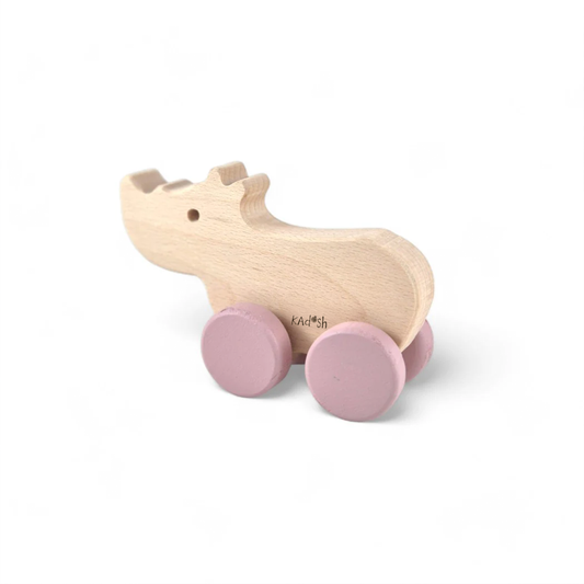 Rhino Wheely Wooden Toy | Soft Pastels & Wild Charm