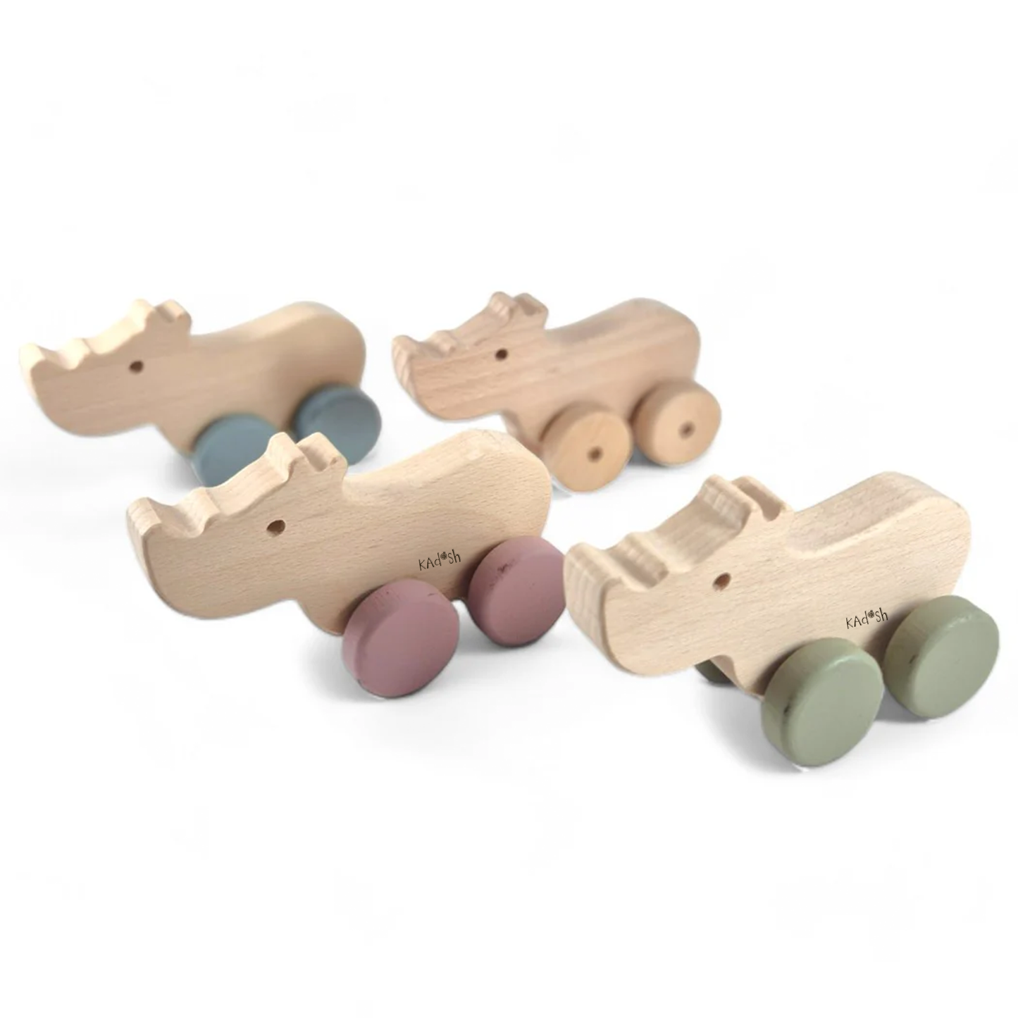 Rhino Wheely Wooden Toy | Soft Pastels & Wild Charm